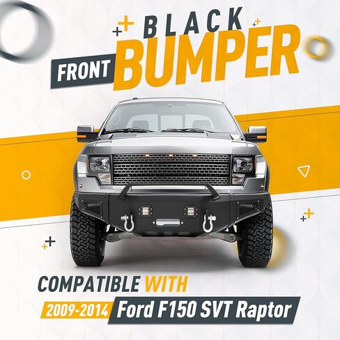 KUAFU Front Bumper Compatible with 2009-2014 Ford F150 SVT Raptor w/Winch Plate Led Lights Bull Bar Powder Coated Black Steel in Saudi Arabia