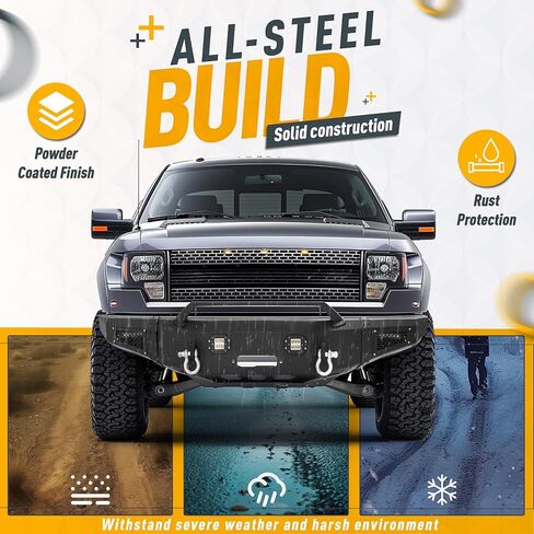 KUAFU Front Bumper Compatible with 2009-2014 Ford F150 SVT Raptor w/Winch Plate Led Lights Bull Bar Powder Coated Black Steel in Saudi Arabia