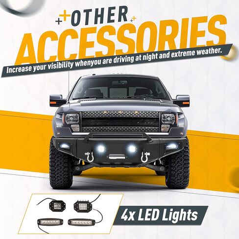 KUAFU Front Bumper Compatible with 2009-2014 Ford F150 SVT Raptor w/Winch Plate Led Lights Bull Bar Powder Coated Black Steel in Saudi Arabia