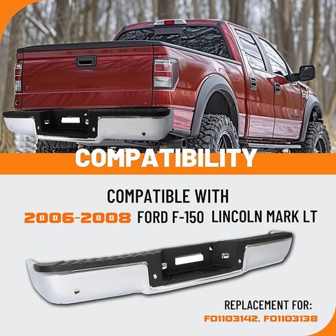 KUAFU Rear Step Bumper Assembly Compatible with 2006-2008 Ford F150 Lincoln Mark LT w/Parking Sensor Holes Replacement for FO1103142 FO1103138 Chrome in Saudi Arabia