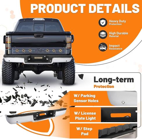 KUAFU Rear Step Bumper Assembly Compatible with 2006-2008 Ford F150 Lincoln Mark LT w/Parking Sensor Holes Replacement for FO1103142 FO1103138 Chrome in Saudi Arabia