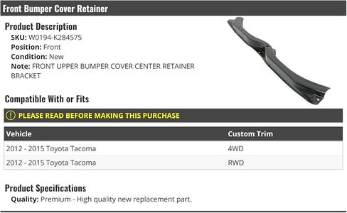 Front Bumper Cover Center Retainer Bracket - Compatible with 2012-2015 Toyota Tacoma 2WD 4WD in Saudi Arabia