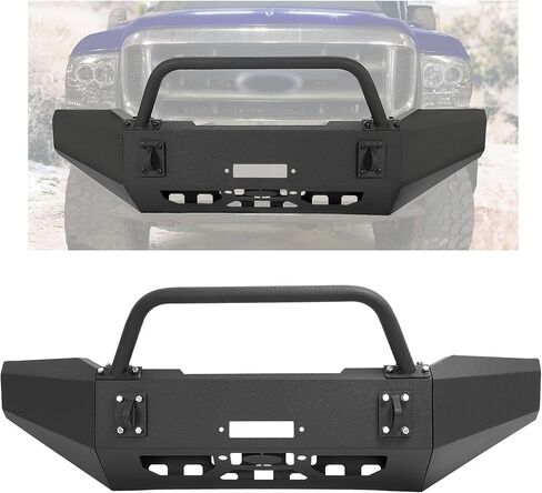 مجموعة المصد الأمامي KUAFU متوافقة مع 1999-2004 Ford F250 F350 Super Duty Steel W/Bull Bar أسود مسحوق مطلي (عبوتان) in Saudi Arabia