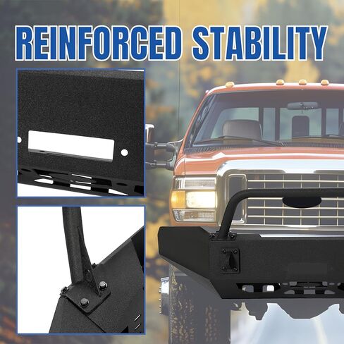 مجموعة المصد الأمامي KUAFU متوافقة مع 1999-2004 Ford F250 F350 Super Duty Steel W/Bull Bar أسود مسحوق مطلي (عبوتان) in Saudi Arabia
