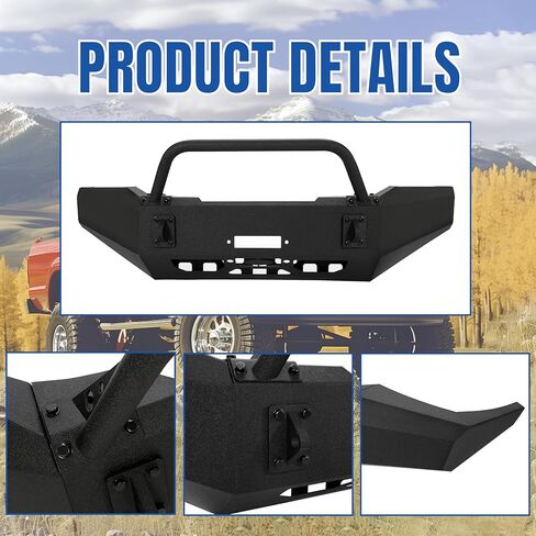 مجموعة المصد الأمامي KUAFU متوافقة مع 1999-2004 Ford F250 F350 Super Duty Steel W/Bull Bar أسود مسحوق مطلي (عبوتان) in Saudi Arabia