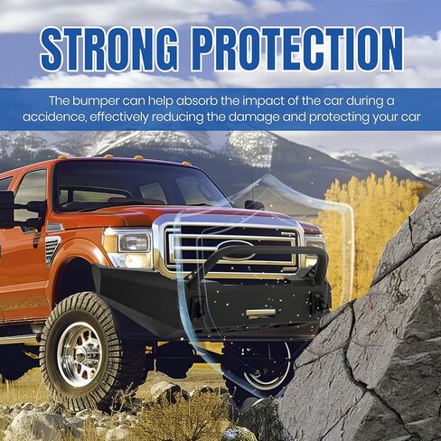 مجموعة المصد الأمامي KUAFU متوافقة مع 1999-2004 Ford F250 F350 Super Duty Steel W/Bull Bar أسود مسحوق مطلي (عبوتان) in Saudi Arabia