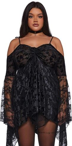 Dolls Kill F is for Fairies Handkerchief Dress for Women - Off-Shoulder, Custom Fit Dress for Fairycore Fashion - Black Velvet Lace, XX-Large in Kuwait