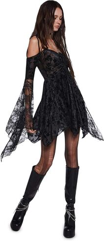 Dolls Kill F is for Fairies Handkerchief Dress for Women - Off-Shoulder, Custom Fit Dress for Fairycore Fashion - Black Velvet Lace, XX-Large in Kuwait