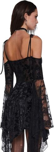 Dolls Kill F is for Fairies Handkerchief Dress for Women - Off-Shoulder, Custom Fit Dress for Fairycore Fashion - Black Velvet Lace, XX-Large in Kuwait