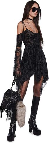 Dolls Kill F is for Fairies Handkerchief Dress for Women - Off-Shoulder, Custom Fit Dress for Fairycore Fashion - Black Velvet Lace, XX-Large in Kuwait