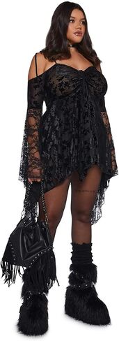 Dolls Kill F is for Fairies Handkerchief Dress for Women - Off-Shoulder, Custom Fit Dress for Fairycore Fashion - Black Velvet Lace, XX-Large in Kuwait