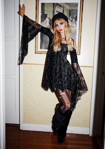 Dolls Kill F is for Fairies Handkerchief Dress for Women - Off-Shoulder, Custom Fit Dress for Fairycore Fashion - Black Velvet Lace, XX-Large in Kuwait