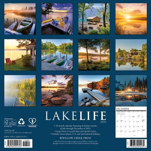 Willow Creek Press, Lake Life 2026 Wall Calendar, 12'' X 12'', 18-Month Calendar with Stapled Binding in Saudi Arabia