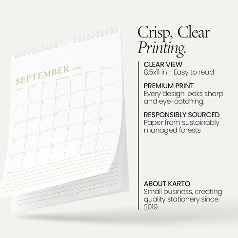تقويم الحائط Karto 2025 - تم تشغيل 8.5 × 11 بوصة حتى يونيو 2026 - تعزيز إنتاجيتك والتخطيط السهل مع التقويم الجمالي الشهري - Golden in Kuwait