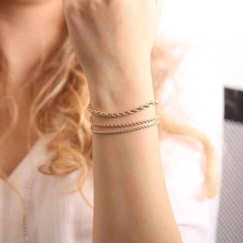 سوار ذهب 18 قيراط للرجال من ويتسول، سوار سلسلة حبل بقطع الماس 5 ملم للنساء، 6.5 بوصة in Kuwait