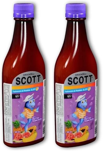 YAHVE - Emulsion de Scott - Sabor Frutas Tropicales (tropical fruit) (360 ml - 12.17 Fl Oz) - Aceite de hígado de bacalao - con vitamina A y Calcio, suplemento dietético para niños. in Saudi Arabia