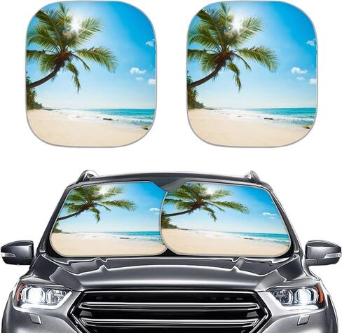 قطعتان من مظلات الزجاج الأمامي للسيارة باللون الأرجواني شجرة النخيل الأمامية للنافذة الأمامية للسيارة كتل مظلات للأشعة فوق البنفسجية وواقي من الشمس للسيارات سيدان والشاحنات SUV والإكسسوارات الداخلية in Kuwait