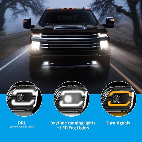 عدسات سوداء مع مصابيح ضباب LED DRL متوافقة مع 2019-2023 شيفروليه سيلفرادو 1500 2500HD 3500HD ترقية وتعديل زوج واحد من مصابيح الضباب LED، مجموعة مصابيح الضباب، أسود A مع DRL in Kuwait