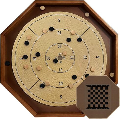 30 Inch Tournament Crokinole Board Game, 2 in 1 Crokinole and Checkers with 26" Playing Surface, Metal Pegs, Wooden Octagon Canadian Tabletop Board Game Krokinole for Families and Friends in Saudi Arabia