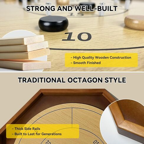 30 Inch Tournament Crokinole Board Game, 2 in 1 Crokinole and Checkers with 26" Playing Surface, Metal Pegs, Wooden Octagon Canadian Tabletop Board Game Krokinole for Families and Friends in Saudi Arabia