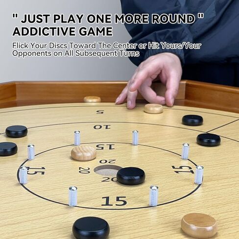 30 Inch Tournament Crokinole Board Game, 2 in 1 Crokinole and Checkers with 26" Playing Surface, Metal Pegs, Wooden Octagon Canadian Tabletop Board Game Krokinole for Families and Friends in Saudi Arabia