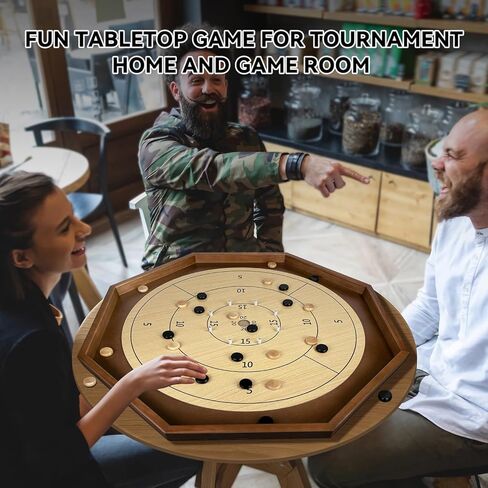 30 Inch Tournament Crokinole Board Game, 2 in 1 Crokinole and Checkers with 26" Playing Surface, Metal Pegs, Wooden Octagon Canadian Tabletop Board Game Krokinole for Families and Friends in Saudi Arabia