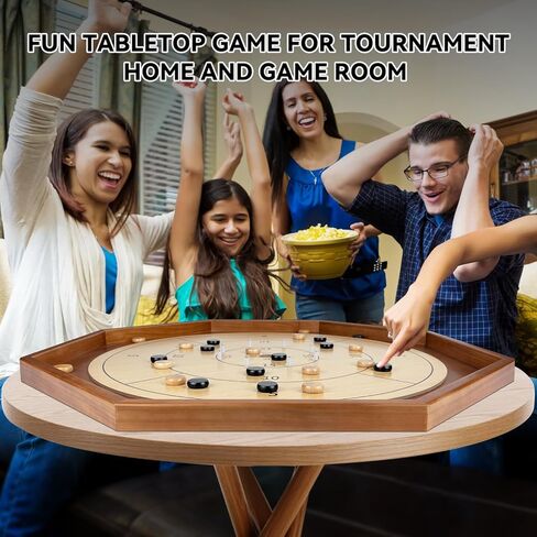 30 Inch Tournament Crokinole Board Game, 2 in 1 Crokinole and Checkers with 26" Playing Surface, Metal Pegs, Wooden Octagon Canadian Tabletop Board Game Krokinole for Families and Friends in Saudi Arabia