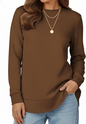 AURUZA البلوز للنساء الصوف طويلة الأكمام Crewneck البلوز المرأة السببية فضفاضة تناسب البلوز تونك ملابس الخريف in Kuwait