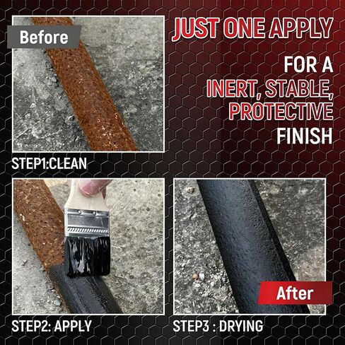 محول الصدأ للمعادن، 2 في 1 طلاء محول الصدأ والطلاء التمهيدي، يحول الصدأ إلى طلاء واقي طويل الأمد للسيارة والمقطورة وإطار الشاحنة والهيكل والمورت ومصلح الصدأ للسيارات، مقاوم للحرارة والأشعة فوق البنفسجية، أسود 35 أونصة in Kuwait