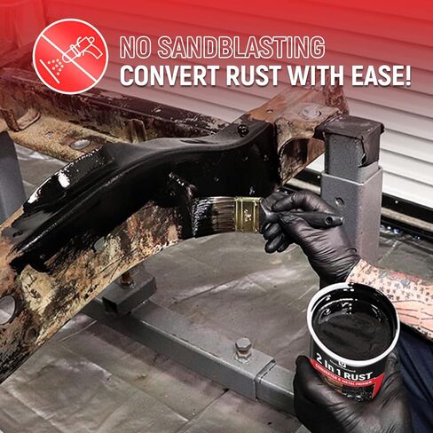 محول الصدأ للمعادن، 2 في 1 طلاء محول الصدأ والطلاء التمهيدي، يحول الصدأ إلى طلاء واقي طويل الأمد للسيارة والمقطورة وإطار الشاحنة والهيكل والمورت ومصلح الصدأ للسيارات، مقاوم للحرارة والأشعة فوق البنفسجية، أسود 35 أونصة in Kuwait
