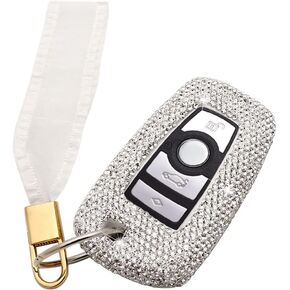غطاء مفتاح فوب مصنوع يدويًا من الكريستال الماسي متوافق مع BMW 1 2 3 4 5 6 7 Series X1 X2 X3 X4 X5 X6 Z4 M5 (B، فضي) in Kuwait