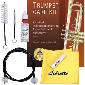 Libretto Trumpet Cleaning Brush Set with Polishing Cloth, Mouthpiece Brush, Valve Brush, Bore Brush, Microfiber Cleaning Cloth, for Trumpet, Cornet, Brass Instruments in Kuwait