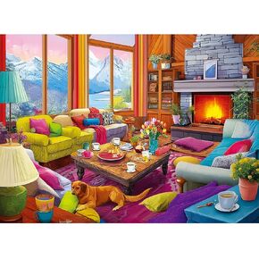 300 Piece Puzzles for Adults,Rustic Lodge Cozy Fire Puzzle for Adults Kids Seniors,Large Piece Fireplace Room Puzzle for Kids 8-10 10-12,Challenging Sofa Dog Puzzles Perfect for Game Nights, 20.5x15 in Saudi Arabia