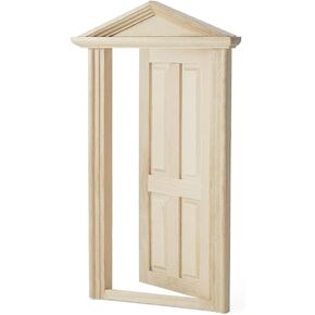 Odoria Dollhouse Lattice Door Miniature: 1/12 Scale Front Doors Glass Panel for Elf Fairy Garden Outdoor - Tiny Modern Furniture Building Model - Mini Entry Gate Unfinished Wood, Inswing in Kuwait