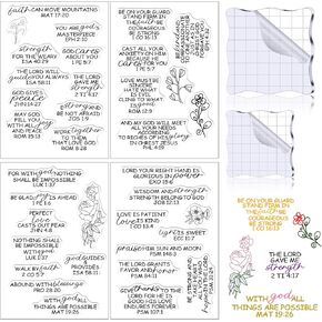 4 أوراق طوابع شفافة لصياغة طوابع آية الكتاب المقدس مجموعة صناعة الأكريليك ختم سكرابوكينغ المسيحي المطاط قطعتين أدوات كتل مع خطوط شبكية لصنع سجل القصاصات بنفسك (نمط أنيق) in Kuwait