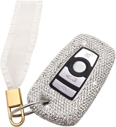 غطاء مفتاح فوب مصنوع يدويًا من الكريستال الماسي متوافق مع BMW 1 2 3 4 5 6 7 Series X1 X2 X3 X4 X5 X6 Z4 M5 (B، فضي) in Kuwait