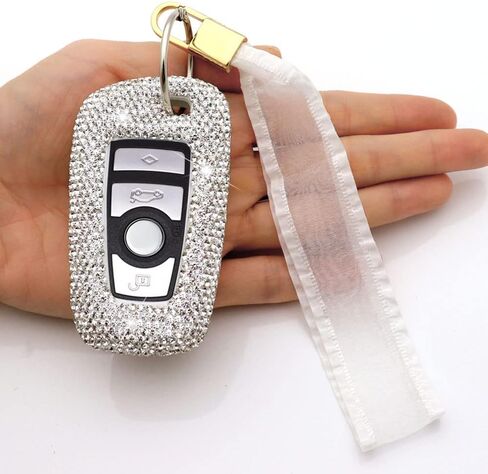 غطاء مفتاح فوب مصنوع يدويًا من الكريستال الماسي متوافق مع BMW 1 2 3 4 5 6 7 Series X1 X2 X3 X4 X5 X6 Z4 M5 (B، فضي) in Kuwait