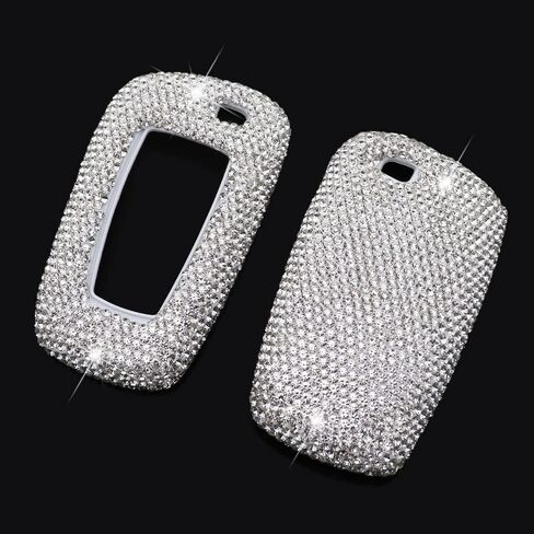 غطاء مفتاح فوب مصنوع يدويًا من الكريستال الماسي متوافق مع BMW 1 2 3 4 5 6 7 Series X1 X2 X3 X4 X5 X6 Z4 M5 (B، فضي) in Kuwait