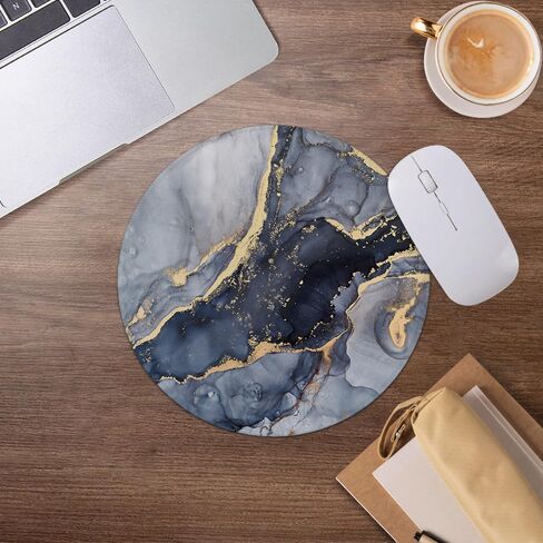 Marble Style Blue Gray Gold Mouse Pad,Abstract Mousepad for Desk Home Office Dorm Computers Laptop Accessories,7.9x7.9 Inch in Saudi Arabia
