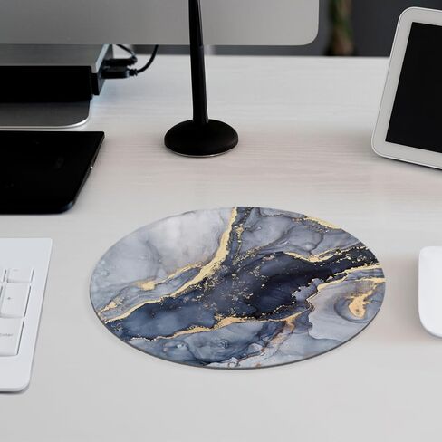 Marble Style Blue Gray Gold Mouse Pad,Abstract Mousepad for Desk Home Office Dorm Computers Laptop Accessories,7.9x7.9 Inch in Saudi Arabia