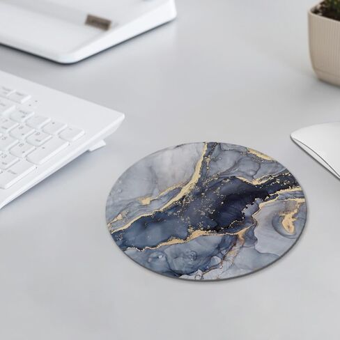 Marble Style Blue Gray Gold Mouse Pad,Abstract Mousepad for Desk Home Office Dorm Computers Laptop Accessories,7.9x7.9 Inch in Saudi Arabia