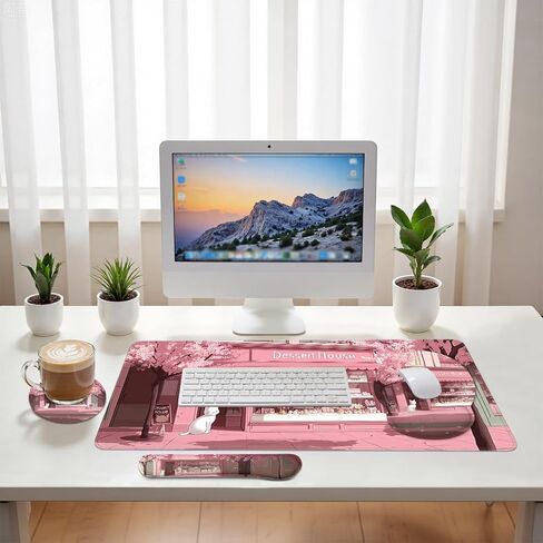 Castle Mouse Pad Set Fantasy Sunset Sky Dreamscape Gaming Mousepad 4in1 Desk Mat for Desktop Wrist Support Cup Coaster Set Ergonomic Computer Desk Arm Wrist for Decor Home Office in Saudi Arabia