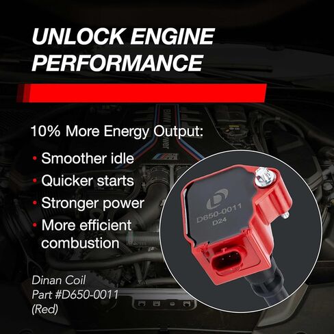 ملف إشعال دينان D650-0011 (أحمر) لموديلات سلسلة BMW N2 مختارة - N63TU3، S63TU4، وS68 - بديل لرقم جزء مخزون OEM 12138692611-1 حزمة in Kuwait