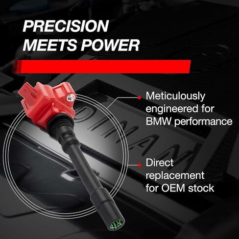 ملف إشعال دينان D650-0011 (أحمر) لموديلات سلسلة BMW N2 مختارة - N63TU3، S63TU4، وS68 - بديل لرقم جزء مخزون OEM 12138692611-1 حزمة in Kuwait