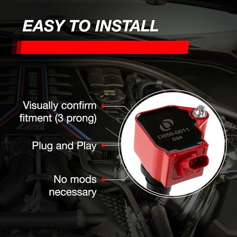 ملف إشعال دينان D650-0011 (أحمر) لموديلات سلسلة BMW N2 مختارة - N63TU3، S63TU4، وS68 - بديل لرقم جزء مخزون OEM 12138692611-1 حزمة in Kuwait