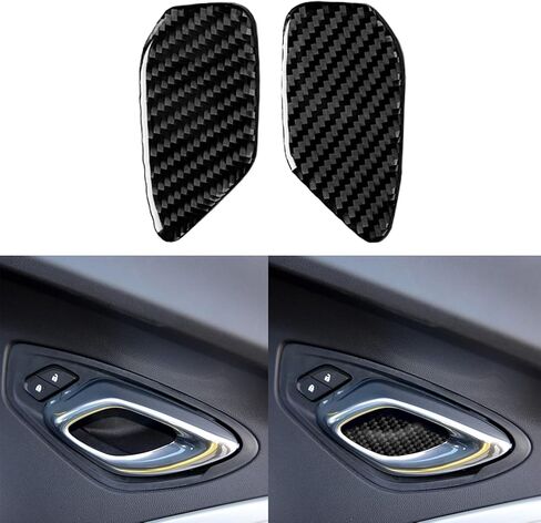 Real Carbon Fiber for Chevrolet Camaro 2015-2021 Inner Door Switch Handle Bowl Protector Panel Decal Trim Cover Decoration Soft Sticker Car Interior Accessories 2PCS (Black) in Saudi Arabia