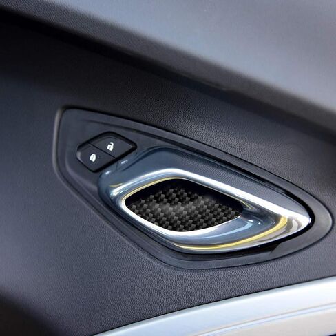 Real Carbon Fiber for Chevrolet Camaro 2015-2021 Inner Door Switch Handle Bowl Protector Panel Decal Trim Cover Decoration Soft Sticker Car Interior Accessories 2PCS (Black) in Saudi Arabia