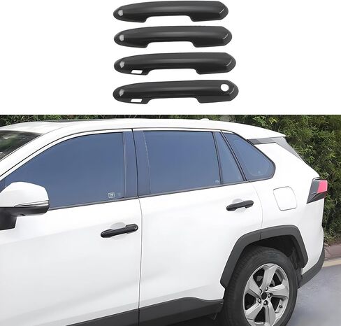 غطاء مقبض الباب الخارجي باللون الأسود اللامع ABS لحماية المقبض الخارجي لسيارة Toyota Rav4 2019-2023 2024، لملحقات Toyota Highlander 2020-2022 2023 مع قفل تلقائي ذكي in Kuwait