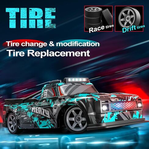 RC Drift Car, 1:16 Scale Remote Control Car 25KM/H 4WD High Speed Remote Control Cars with LED Lights Extra Tires 4WD Hobby RC Cars Pickup Model Toy for Teens Adults in Saudi Arabia