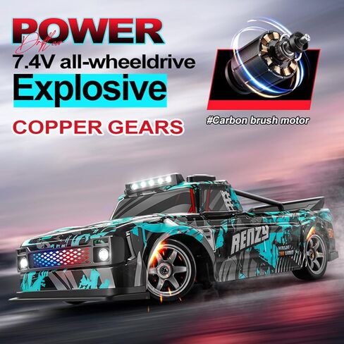 RC Drift Car, 1:16 Scale Remote Control Car 25KM/H 4WD High Speed Remote Control Cars with LED Lights Extra Tires 4WD Hobby RC Cars Pickup Model Toy for Teens Adults in Saudi Arabia